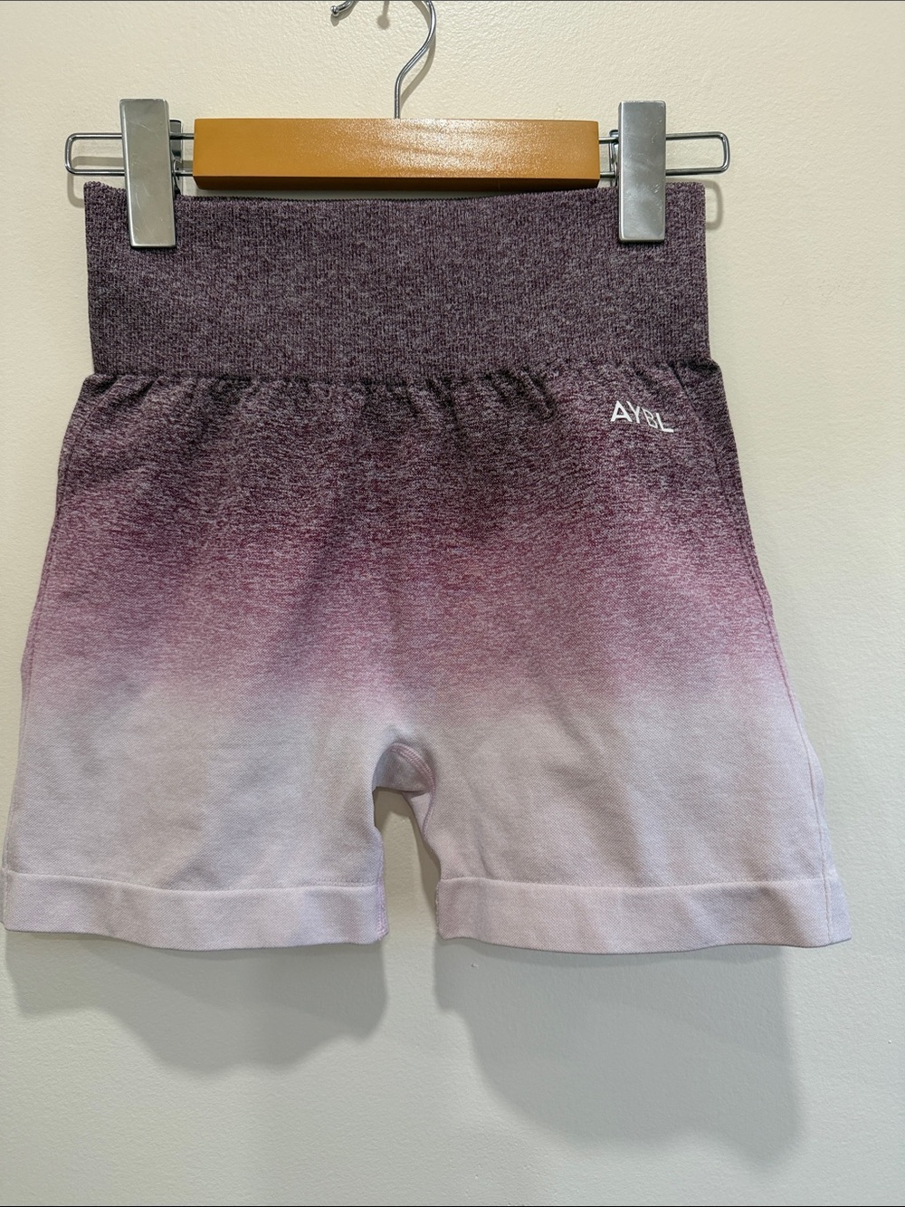AYBL Pulse Ombre High-Rise Seamless Bike Shorts in Purple and Light Pink